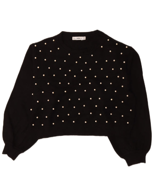 Zara Γυναικείο πουλόβερ με λαιμόκοψη Crop Crop UK 14 Medium Black Viscose