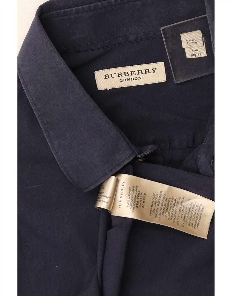 BURBERRY Mens London Shirt Size 16 1/2 Large Navy Blue Cotton Vintage Burberry and Second-Hand Burberry from Messina Hembry 