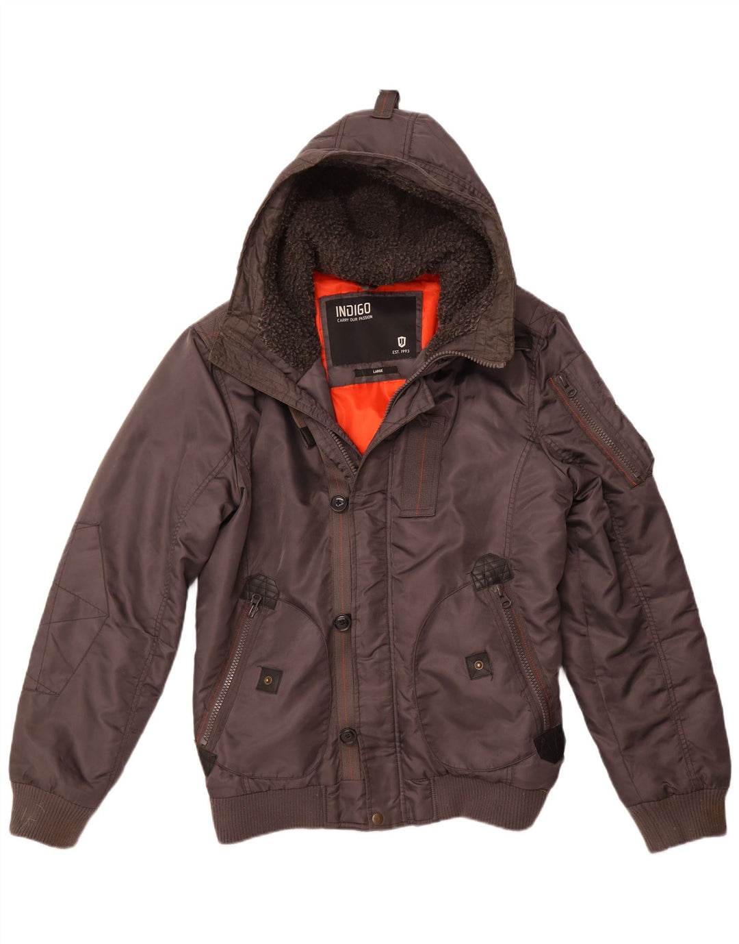 Ανδρικό μπουφάν INDIGO με κουκούλα UK 40 Large Grey Nylon