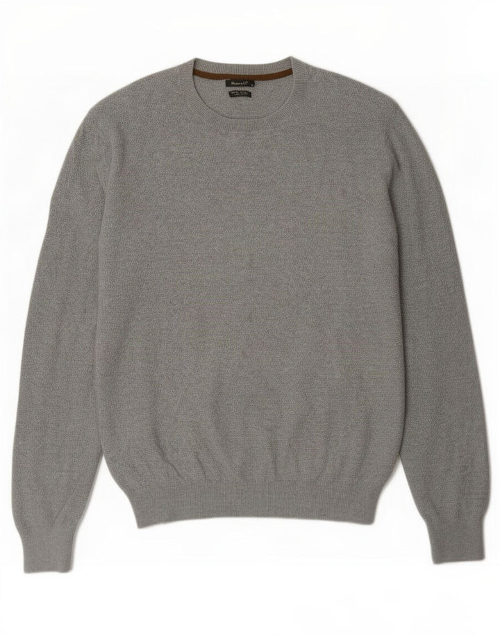 Massimo Dutti Ανδρικό πουλόβερ με λαιμόκοψη, μεγάλο γκρι βαμβακερό