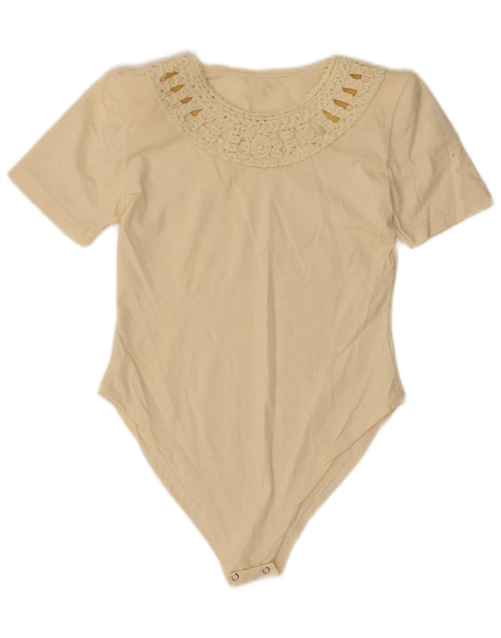 Vintage γυναικείο κορμάκι UK 10 Small Beige βαμβακερό