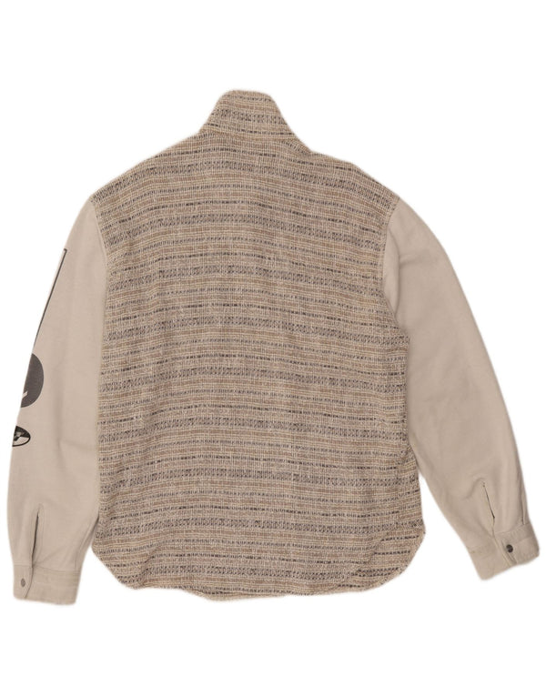 VINTAGE Mens Graphic Bomber Jacket UK 44 2XL Beige Striped Wool