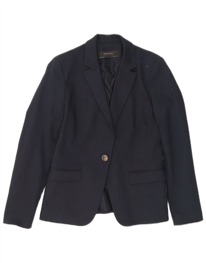 Zara Γυναικείο σακάκι 1 κουμπιού σακάκι UK 12 μεσαίου μπλε βαμβακερό