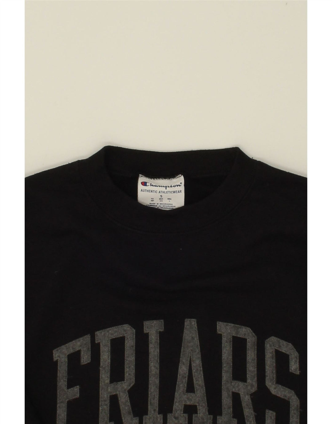 CHAMPION Mens Graphic Sweatshirt Jumper Small Black Cotton Vintage Champion and Second-Hand Champion from Messina Hembry 