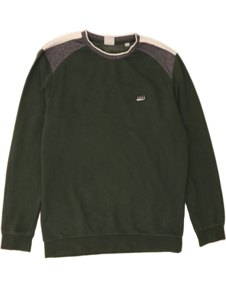 JACK & JONES Mens Sweatshirt Jumper Large Green Colourblock Cotton Vintage Jack & Jones and Second-Hand Jack & Jones from Messina Hembry 