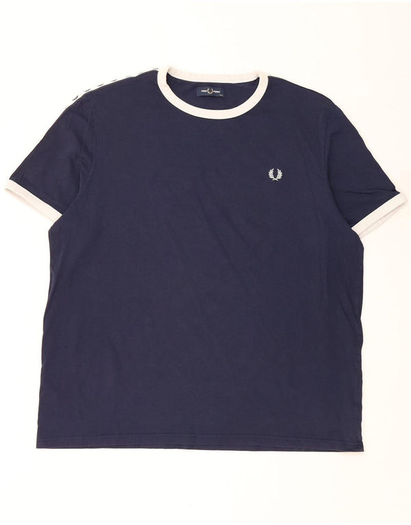 FRED PERRY Ανδρικό γραφικό T-shirt Top 3XL Navy Blue Colorblock Βαμβακερό