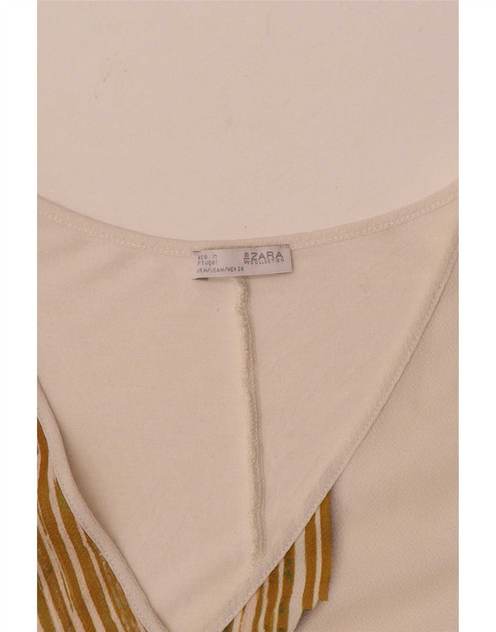 Zara Γυναικεία Αμάνικη Μπλούζα Τοπ UK 14 Medium White Colourblock