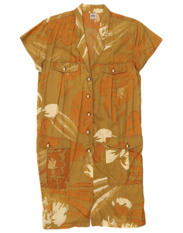 Elle Γυναικείο κοντομάνικο πουκάμισο Φόρεμα IT 42 Medium Khaki Floral Βαμβακερό