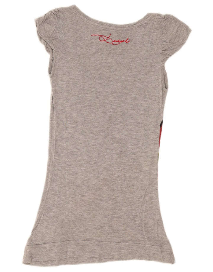 Desigual Γυναικείο Graphic Tunic Top UK 12 Medium Grey Viscose