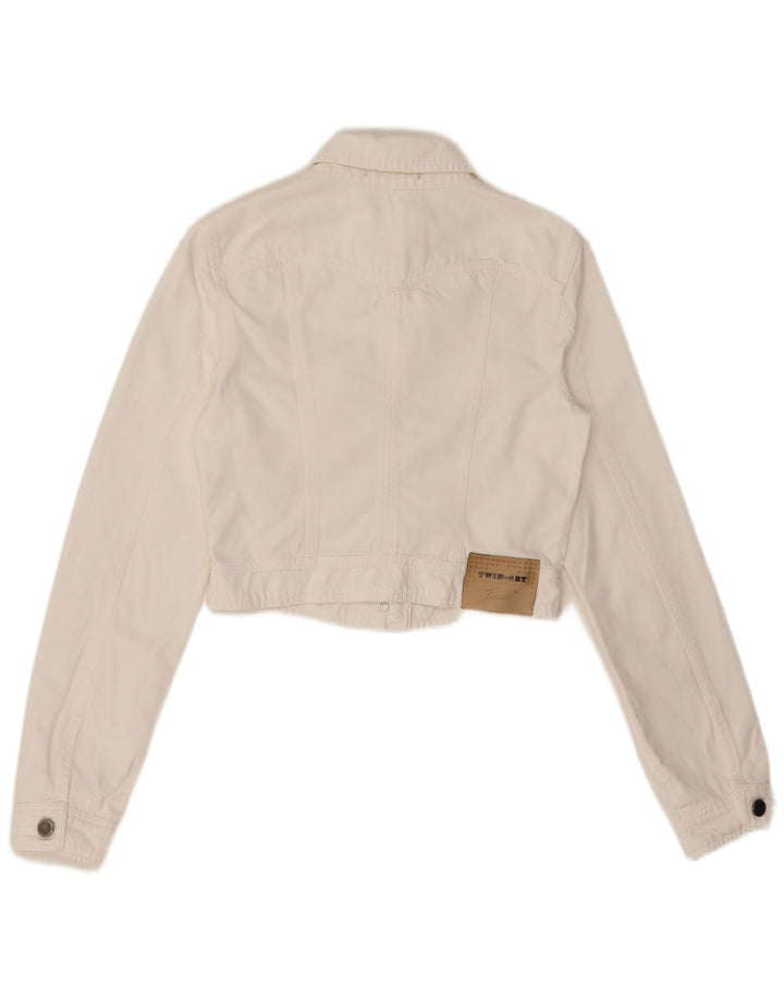 Twin-Set Γυναικείο Crop Τζιν Μπουφάν UK 12 Medium White