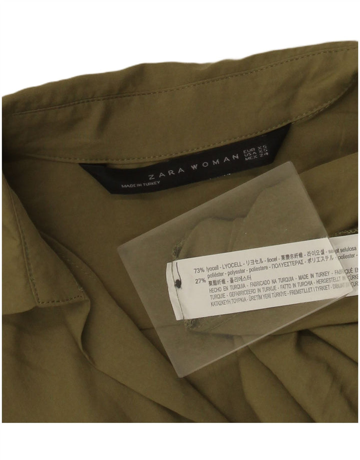 Zara γυναικείο πουλόβερ 3/4 μανίκι πουκάμισο UK 6 XS Khaki Lyocell