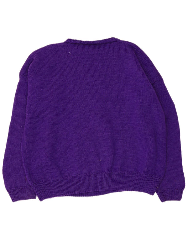 VINTAGE Womens Graphic Boat Neck Jumper Sweater UK 18 XL Purple Cat