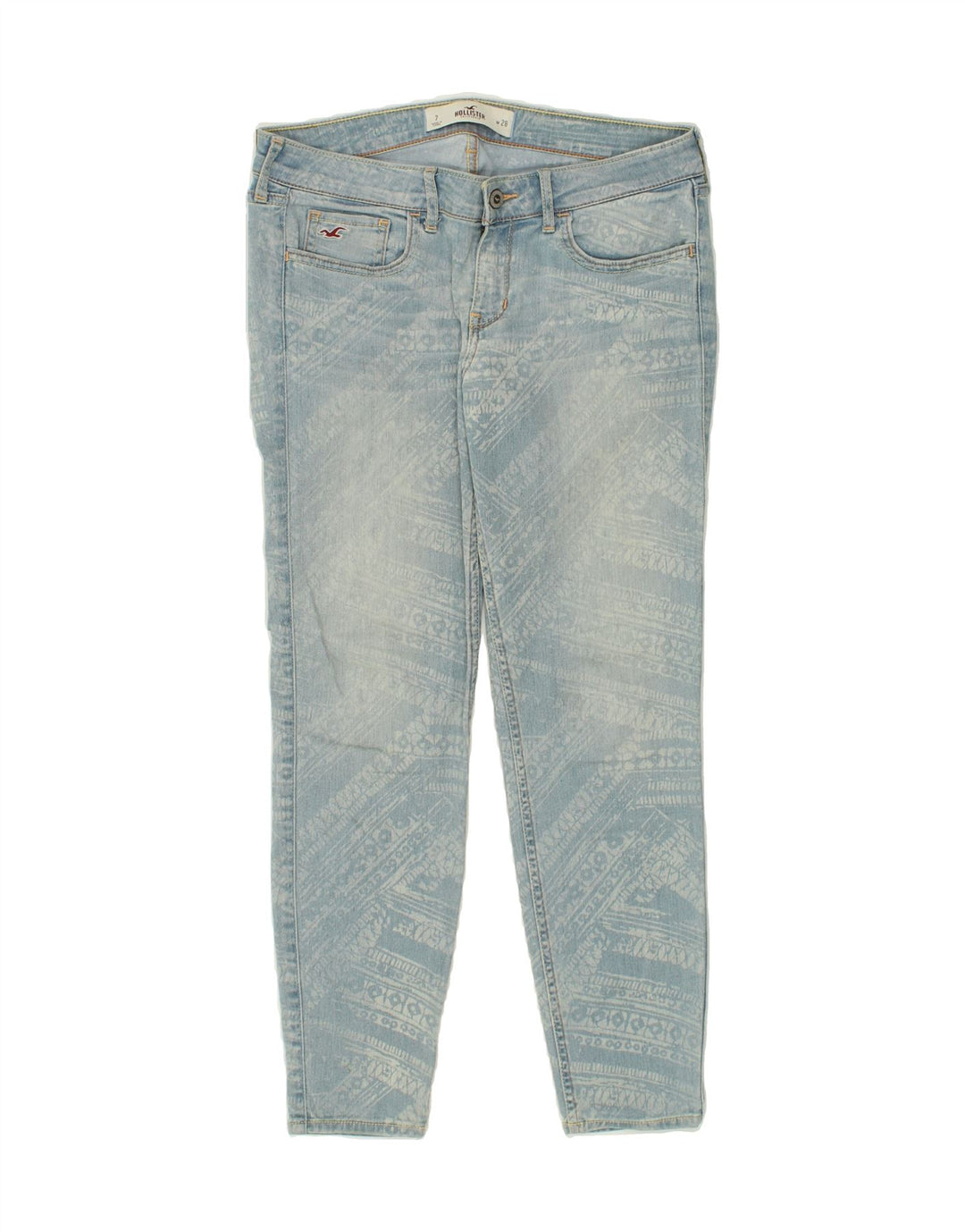 HOLLISTER Womens Graphic Slim Jeans W28 L27 Blue Geometric Cotton | Vintage Hollister | Thrift | Second-Hand Hollister | Used Clothing | Messina Hembry 