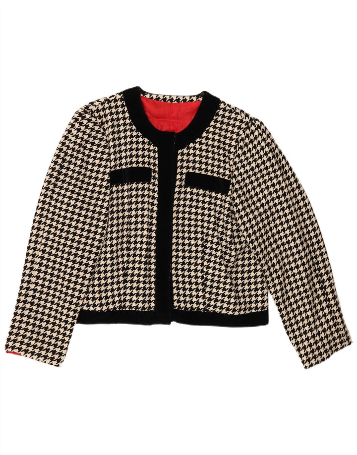 VINTAGE Γυναικείο μπουφάν Bolero UK 12 Medium Black Houndstooth