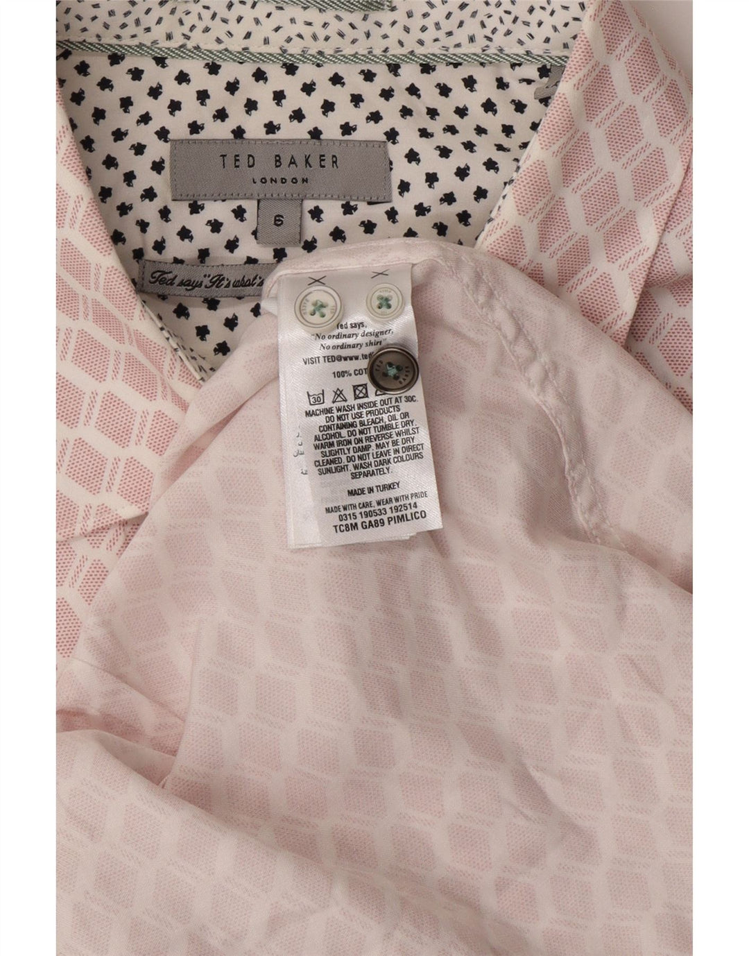 TED BAKER Ανδρικό πουκάμισο μέγεθος 6 2XL Ροζ γεωμετρικό βαμβάκι