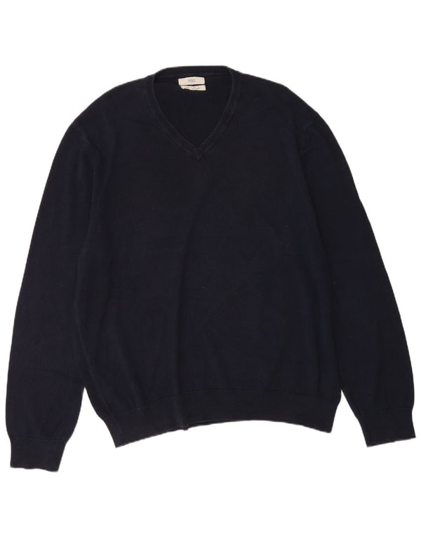 Marks & Spencer Ανδρικό πουλόβερ με λαιμόκοψη 2XL, μπλε βαμβακερό
