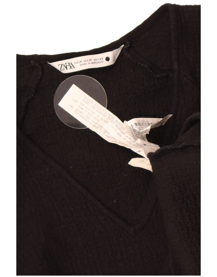 Zara Γυναικεία μπλούζα Crop 3/4 Sleeve Top UK 12 Medium Black Wool