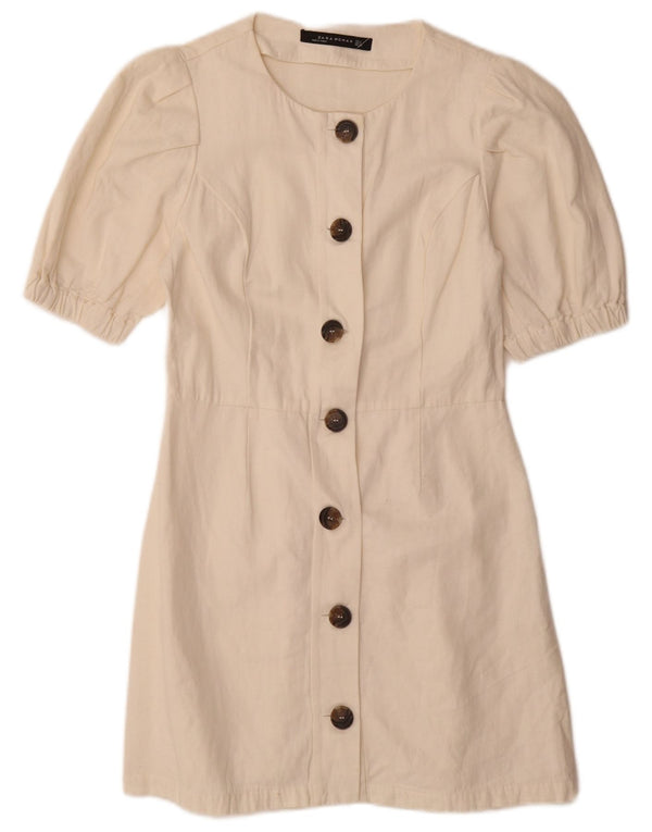 Zara Γυναικείο κοντομάνικο πουκάμισο UK 10 Small White βαμβακερό