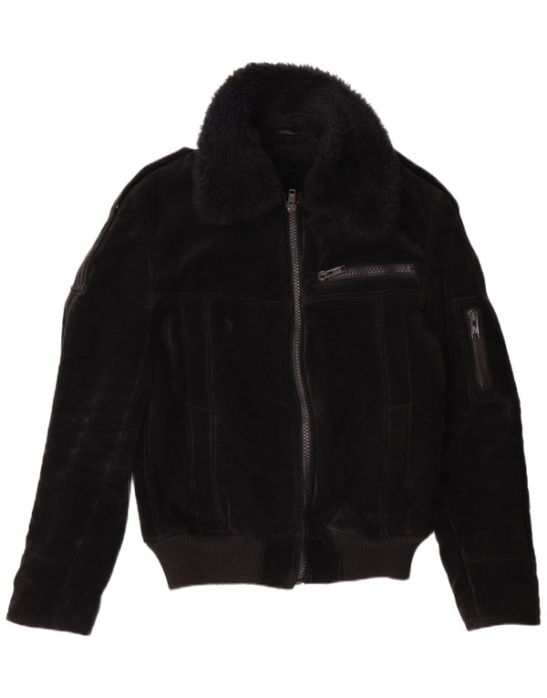 VINTAGE Womens Sherpa Jacket UK 12 Medium  Black Viscose