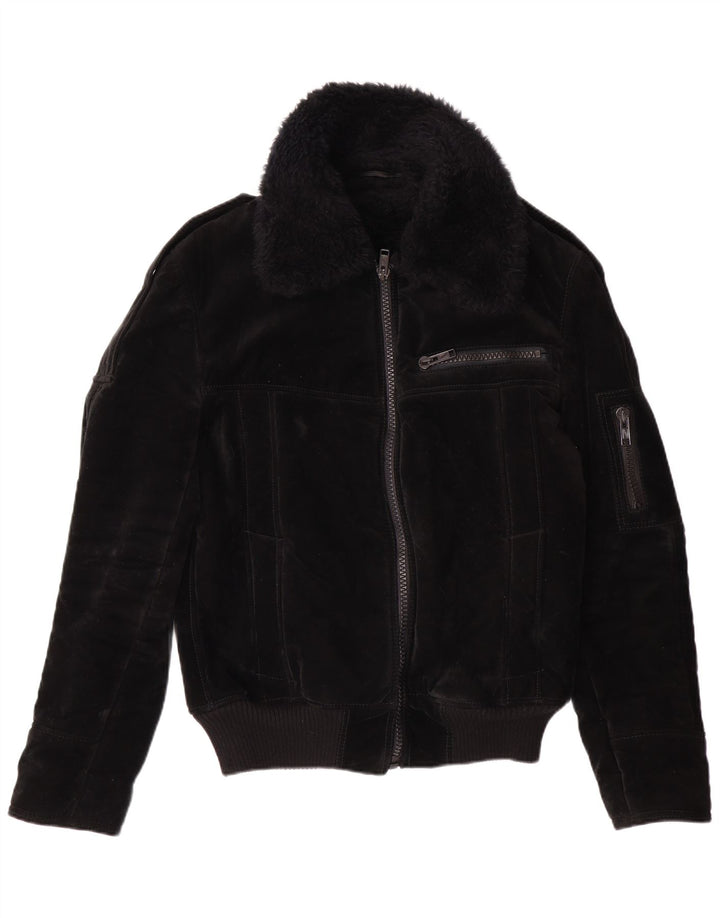 VINTAGE Γυναικείο Σέρπα Μπουφάν UK 12 μεσαία μαύρη βισκόζη