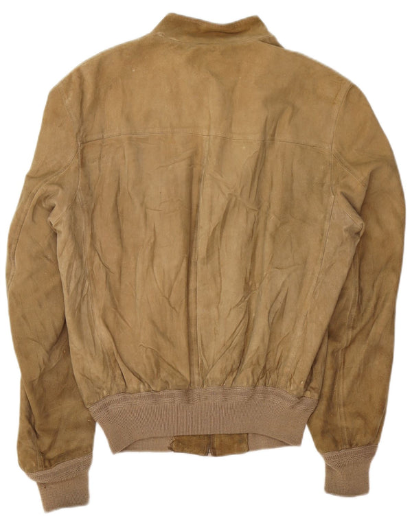 VINTAGE Ανδρικό Suede Bomber Jacket UK 38 Medium Beige Leather