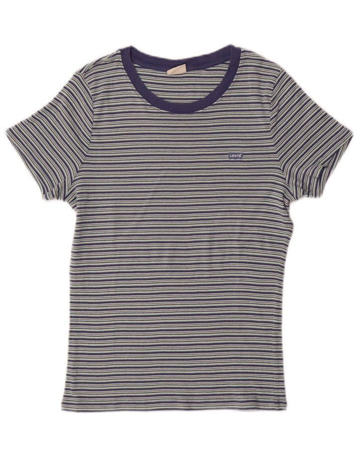 LEVI'S Γυναικείο T-Shirt Top UK 14 Large Blue ριγέ