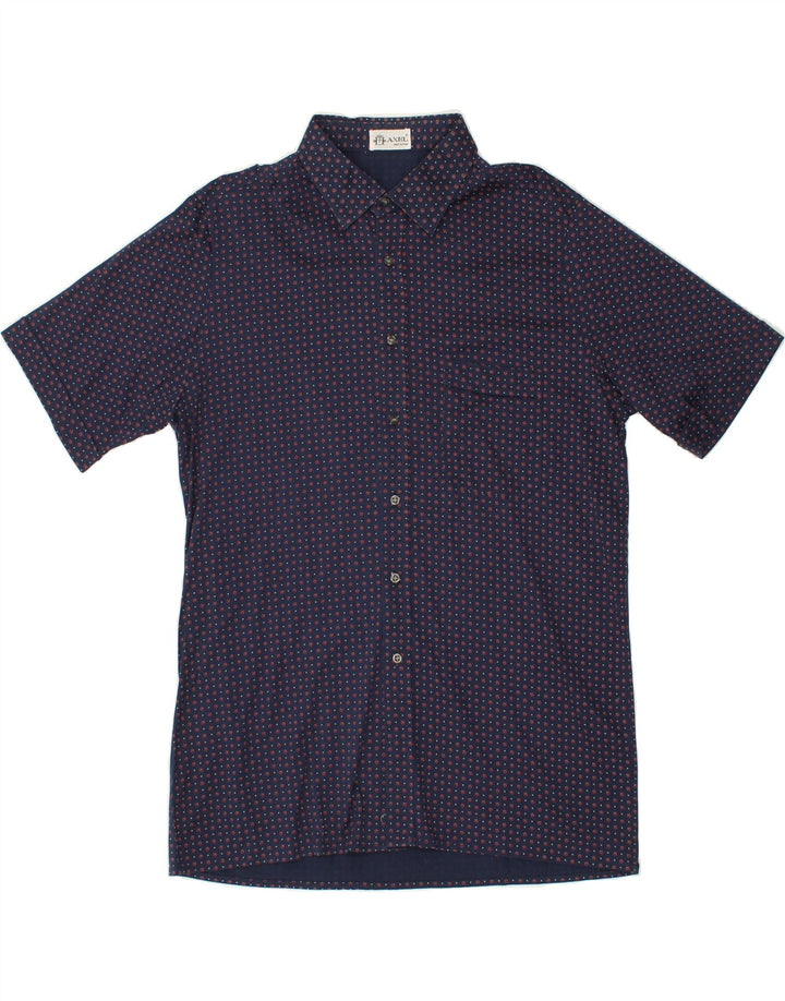 VINTAGE Mens Short Sleeve Shirt Medium Navy Blue Spotted Cotton Vintage Vintage and Second-Hand Vintage from Messina Hembry 