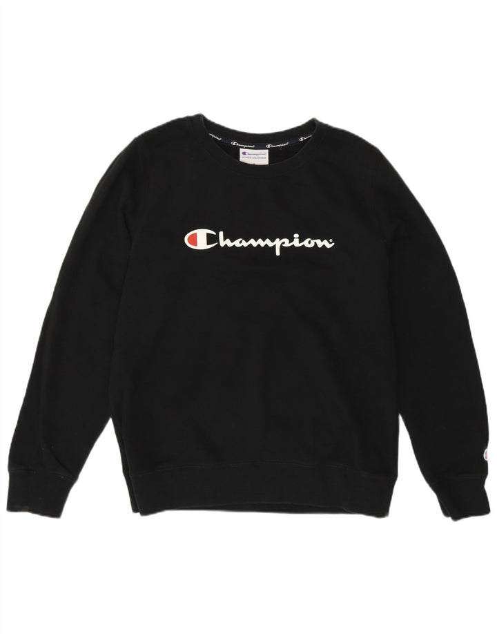 CHAMPION Womens Graphic Sweatshirt Jumper UK 14 Medium Black Cotton