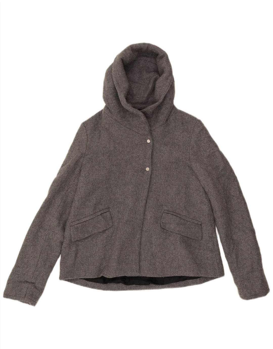 Zara Γυναικείο Bomber Jacket με κουκούλα UK 10 Small Grey Wool