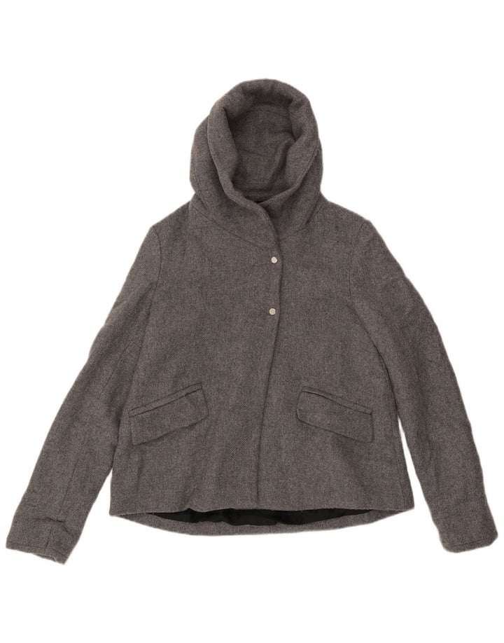 Zara Γυναικείο Bomber Jacket με κουκούλα UK 10 Small Grey Wool