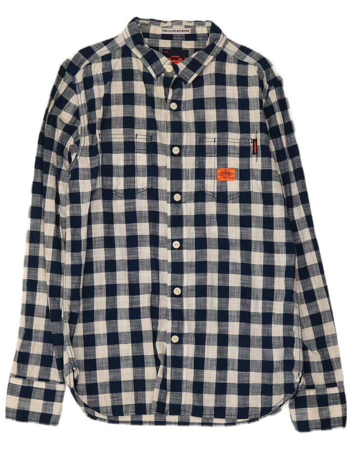 Ανδρικό πουκάμισο Superdry Μεγάλο Navy Blue Gingham Cotton