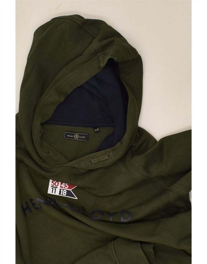 HENRI LLOYD Boys Graphic Hoodie Jumper 14-15 Years Khaki Cotton | Vintage Henri Lloyd | Thrift | Second-Hand Henri Lloyd | Used Clothing | Messina Hembry 