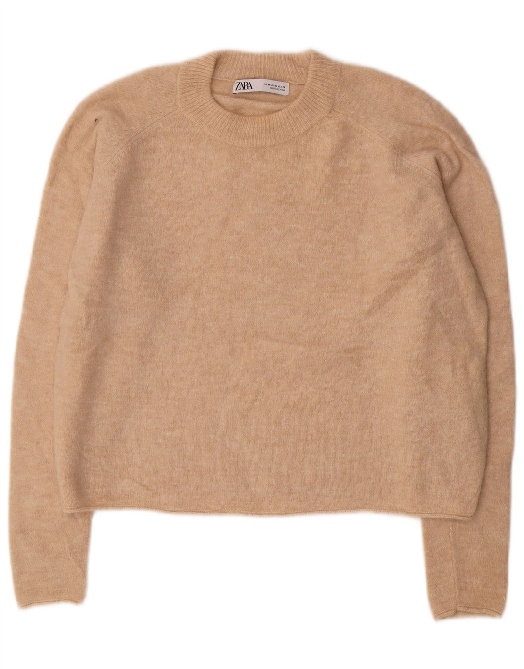 ZARA Γυναικείο πουλόβερ υπερμεγέθη Crop Crew Neck Jumper UK 14 Medium Beige