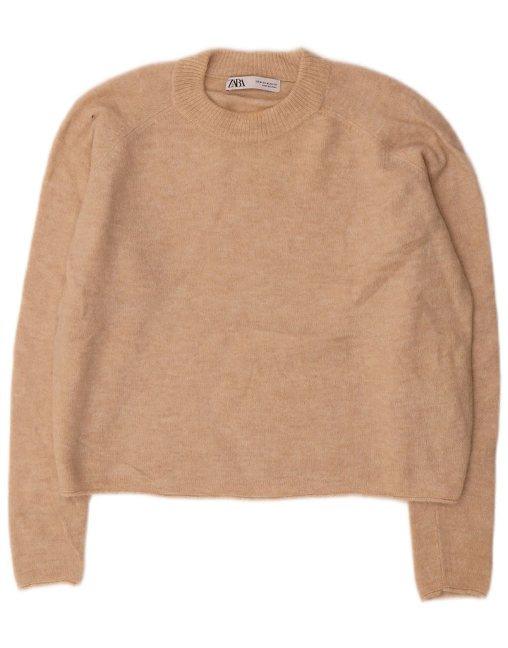 ZARA Γυναικείο πουλόβερ υπερμεγέθη Crop Crew Neck Jumper UK 14 Medium Beige
