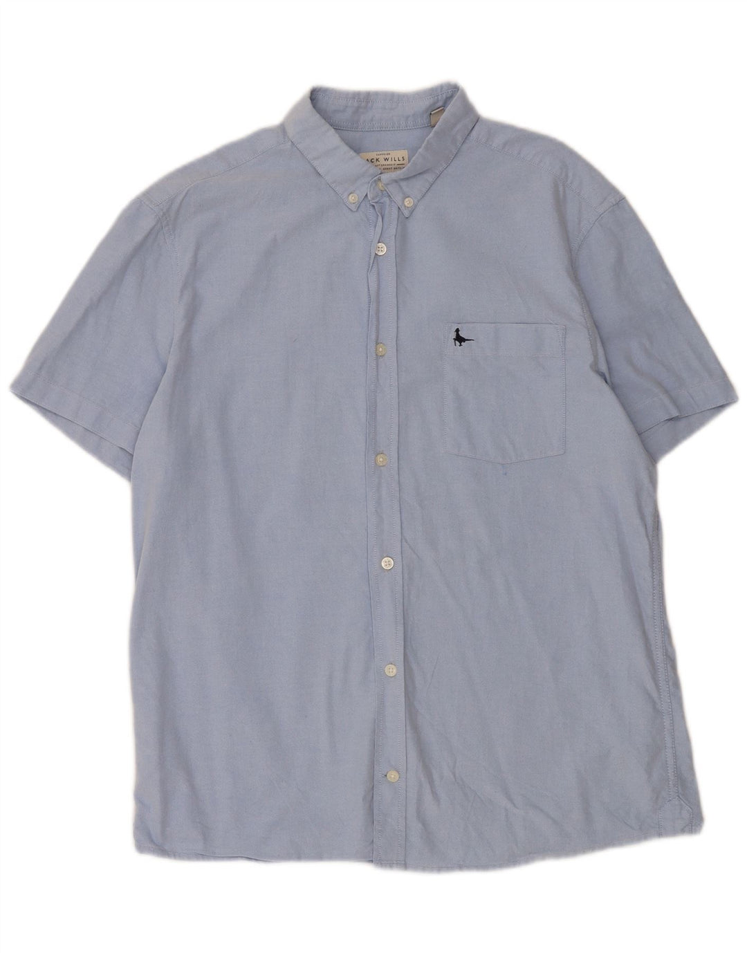 JACK WILLS Mens Slim Short Sleeve Shirt Large Blue Cotton