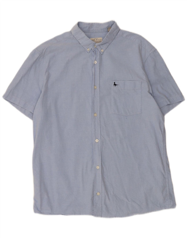 JACK WILLS Mens Slim Short Sleeve Shirt Large Blue Cotton