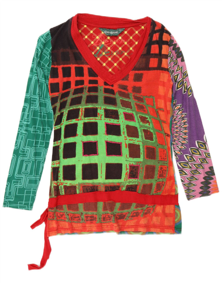 Desigual Γυναικείο μακρυμάνικο τοπ με γραφικά UK 14 Μεγάλο πολύχρωμο γεωμετρικό