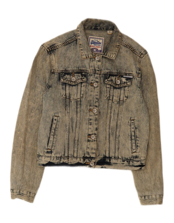 Superdry Womens Crop Distressed Acid Wash Τζιν μπουφάν UK 8 Small Blue