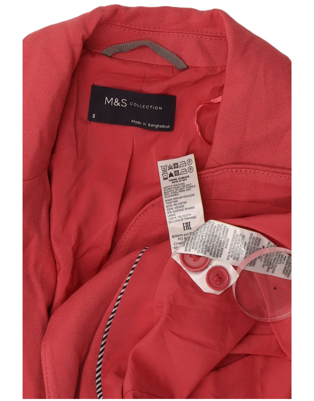 Marks & Spencer Γυναικείο μπουφάν blazer UK 8 μικρό ροζ πολυεστέρα