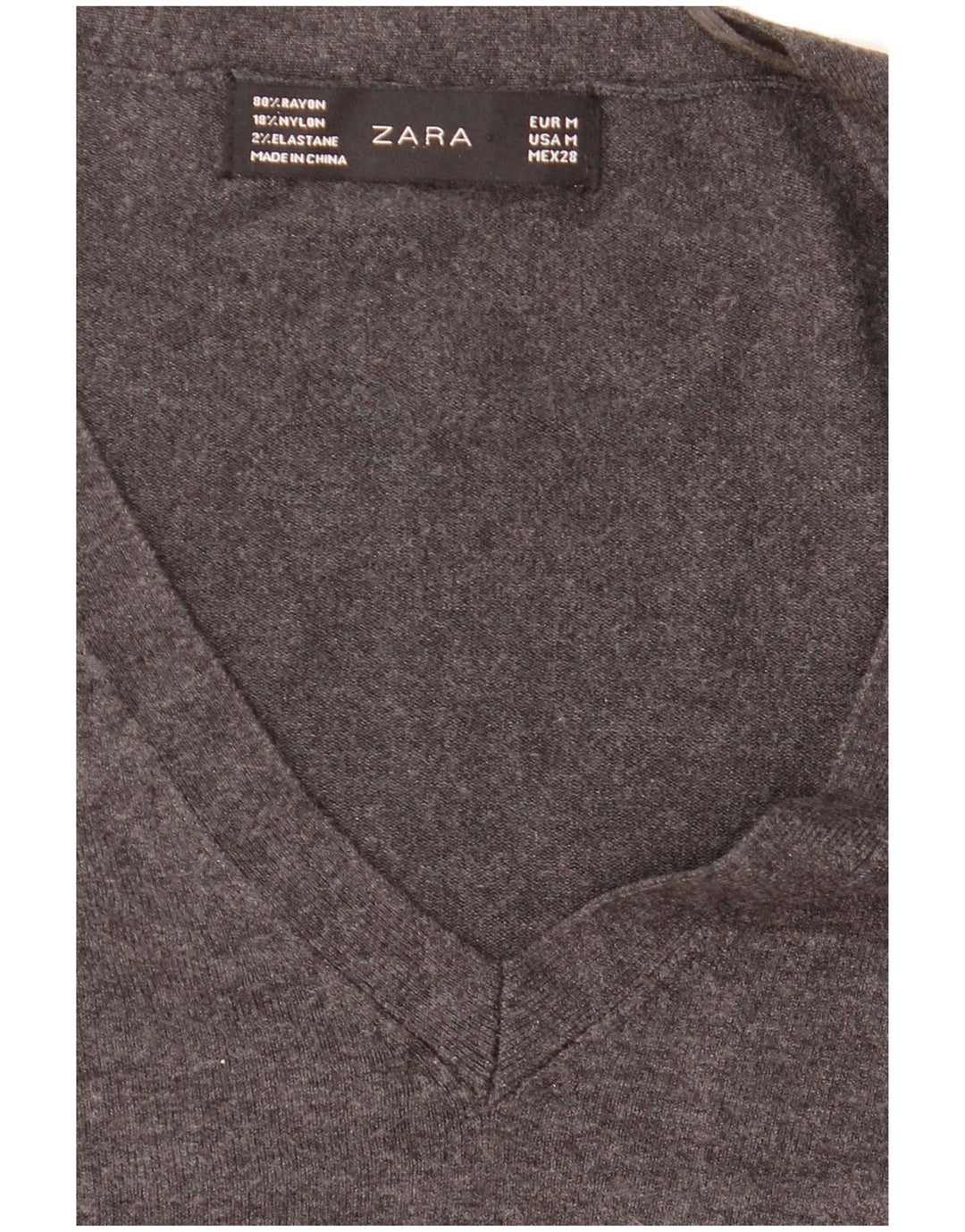 Zara Γυναικείο πουλόβερ με V λαιμόκοψη UK 12 Medium Grey
