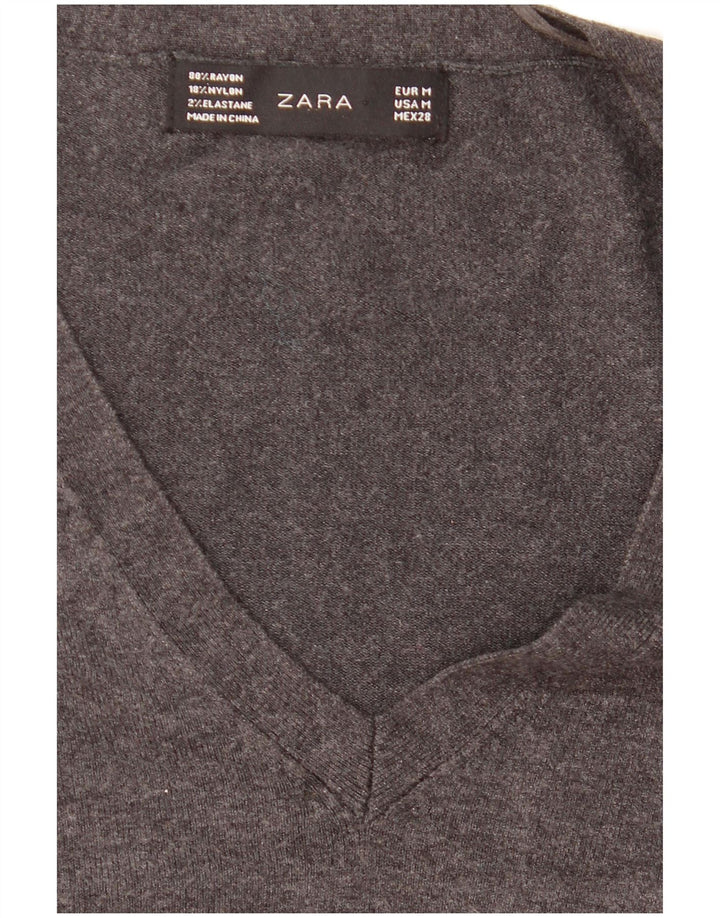 Zara Γυναικείο πουλόβερ με V λαιμόκοψη UK 12 Medium Grey