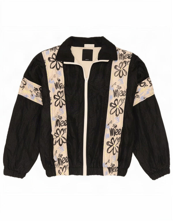 Vintage Ανδρική Loose Fit αθλητική φόρμα Top Jacket Medium Black Floral Nylon Retro