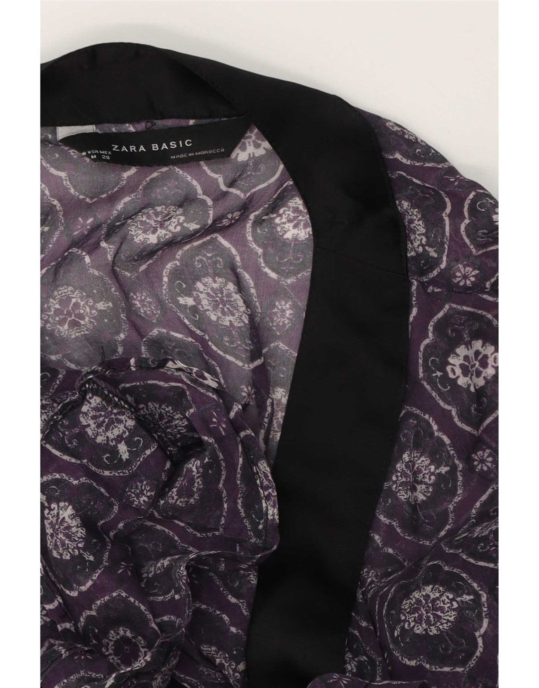 Zara Γυναικεία Μπλούζα See Through Wrap Top UK 12 Medium Purple Geometric