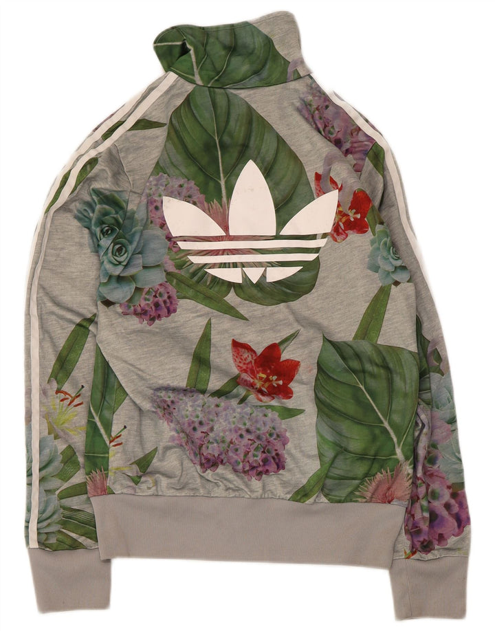 Γυναικεία αθλητική φόρμα γραφικών Adidas Top Jacket UK 14 Medium Grey Floral