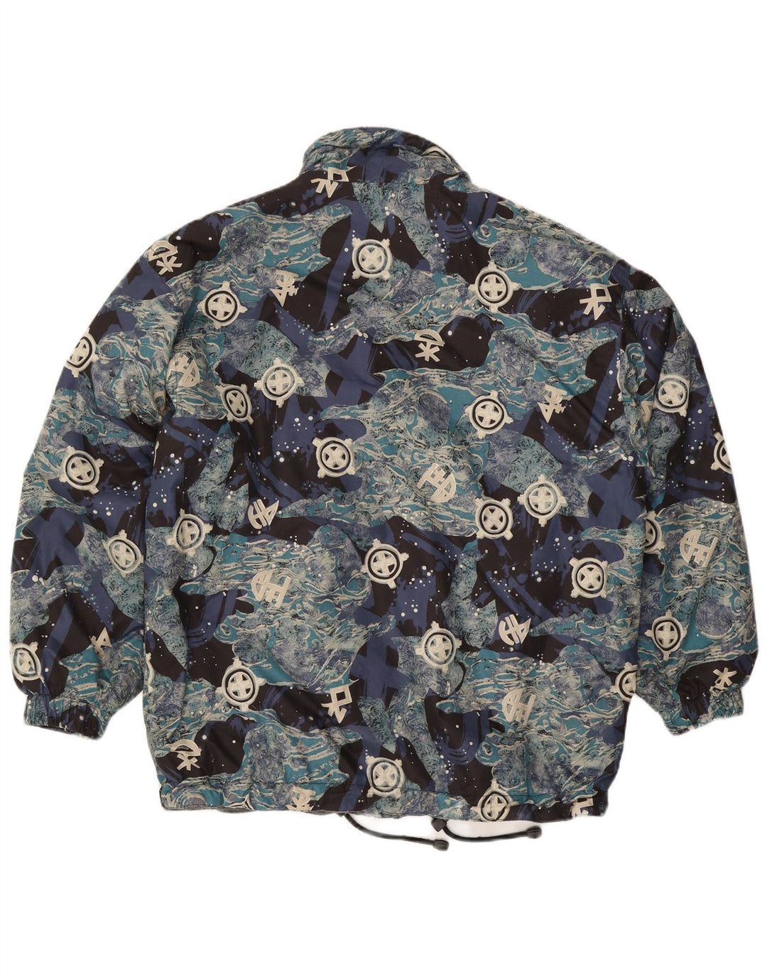 Ανδρικό Vintage Abstract Pattern Loose Fit Windbreaker Jacket UK 36 Small Blue