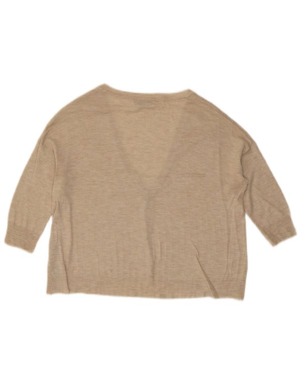 Zara Γυναικείο πουλόβερ ζακέτα με μανίκια 3/4 UK 10 Small Beige Flecked