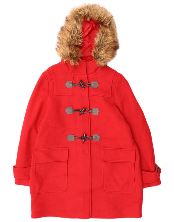 Marks & Spencer Γυναικείο παλτό Duffle με κουκούλα UK 14 Medium Red Polyester