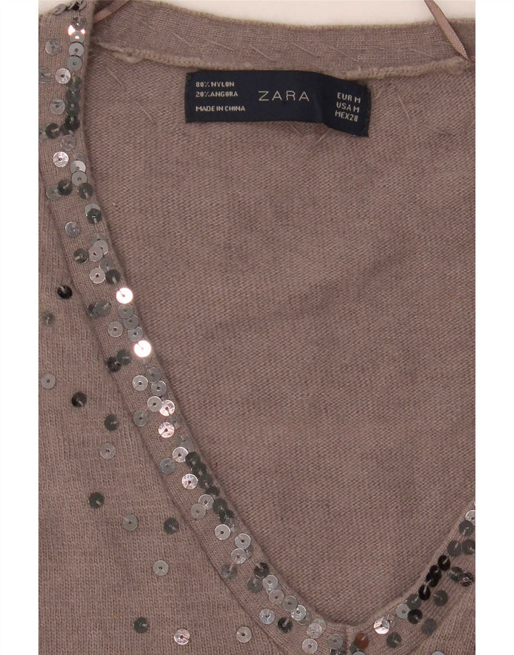 Zara Γυναικείο πουλόβερ με V λαιμόκοψη UK 14 Μεσαίο καφέ