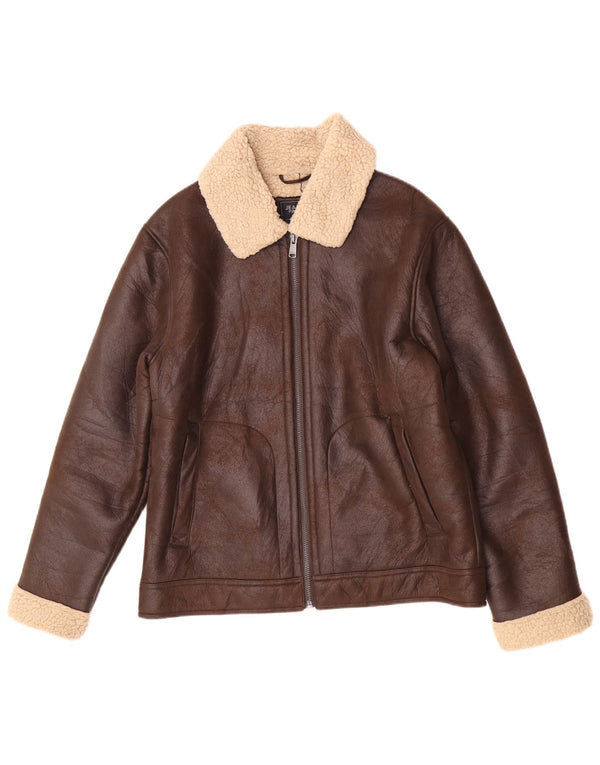 Jean Pascale Ανδρικό δερμάτινο Sherpa Jacket UK 42 XL Brown Colourblock