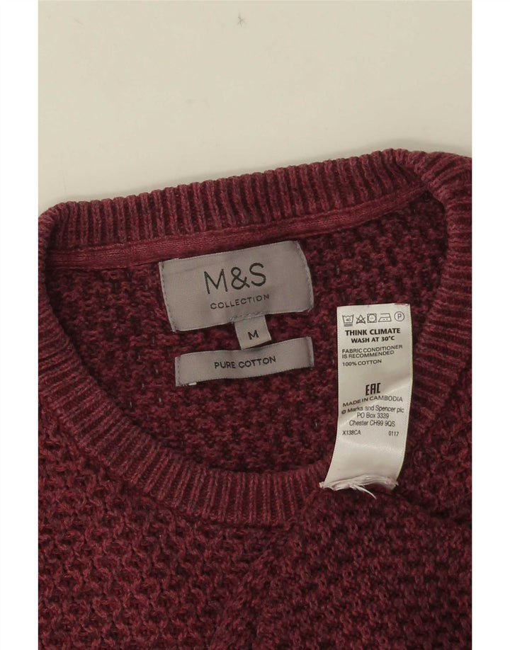 Marks & Spencer Ανδρικό πουλόβερ με λαιμόκοψη, μεσαίο βαμβακερό μπορντό